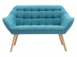 Vente-unique Sofá de 2 plazas y sillón de tela azul acolchado. Estilo escandinavo. CASERTA Azul turquesa Hot