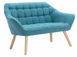 Vente-unique Sofá de 2 plazas y sillón de tela azul acolchado. Estilo escandinavo. CASERTA Azul turquesa Hot