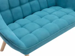 Vente-unique Sofá de 2 plazas y sillón de tela azul acolchado. Estilo escandinavo. CASERTA Azul turquesa Hot