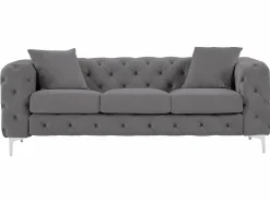 Vente-unique Sofá de 3 plazas y sillón de terciopelo antracita y patas de metal EDWINA Gris antracita Best