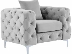 Vente-unique Sofá de 3 plazas y sillón de terciopelo y patas de metal EDWINA Gris claro