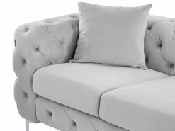Vente-unique Sofá de 3 plazas y sillón de terciopelo y patas de metal EDWINA Gris claro