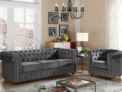Vente-unique Sofá de 3 plazas y sillón de terciopelo CHESTERFIELD Verde Sale