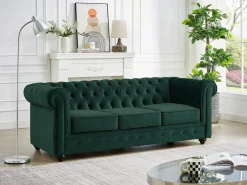 Vente-unique Sofá de 3 plazas y sillón de terciopelo CHESTERFIELD Verde Sale