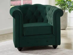 Vente-unique Sofá de 3 plazas y sillón de terciopelo CHESTERFIELD Verde Sale