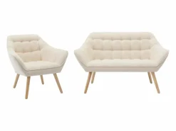 Vente-unique Conjunto Sofá Y Sillón|Sofá de 2 plazas y sillón de tela estilo escandinavo CASERTA