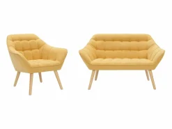 Sofá de 2 plazas y sillón de tela amarillo CASERTA^Vente-unique Clearance