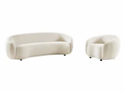 Vente-unique Conjunto Sofá Y Sillón|Sofá de 3 plazas y sillón en tejido de rizo marfil BOVANA de Pascal Morabito
