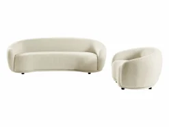 Vente-unique Conjunto Sofá Y Sillón|Sofá de 3 plazas y sillón en tejido de rizo marfil BOVANA de Pascal Morabito