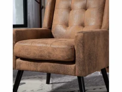 Hauss Spole Conjunto Sofá Y Sillón|Sofá de 2 plazas y sillones en tejido ante color café - Conjunto de 2 con patas de madera