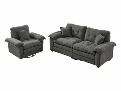 Sofá de 2 plazas y sillones giratorios en tejido chenilla - Con cojines^Hauss Spole Best