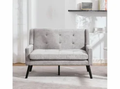 Sofá de 2 plazas y sillones en tejido de lino - Juego de 2 con patas de madera^Hauss Spole Best