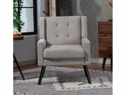 Sofá de 2 plazas y sillones en tejido de lino - Juego de 2 con patas de madera^Hauss Spole Best
