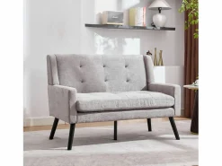 Sofá de 2 plazas y sillones en tejido de lino - Juego de 2 con patas de madera^Hauss Spole Best
