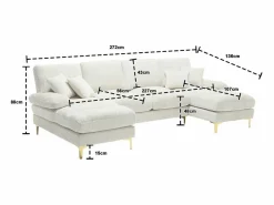 DripeX Sofá de 4 puentes, en tela de oruga, marco de madera sólida, con almohadas, 272x136x88cm, Beige Hot