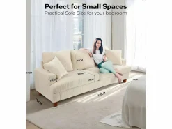 DripeX Sofá de 3 puentes en terciopelo , sofá recto grande, asientos profundos adicionales de 53 cm, con 2 almohadas - 220x76x84cm Beige New