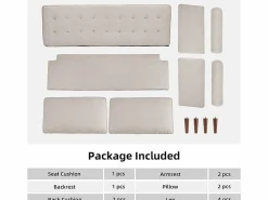 Sofá de 3 salones en tela de lino - escandinavo - con 2 almohadas y reposabrazos - pies de madera sólida - 173x77x84cm^DripeX Best