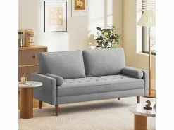 DripeX Sofá Escandinavo|Sofá de 3 salones en tela de lino - escandinavo - con 2 almohadas y reposabrazos - pies de madera sólida - 173x77x84cm