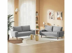 DripeX Sofá Escandinavo|Sofá de 3 salones en tela de lino - escandinavo - con 2 almohadas y reposabrazos - pies de madera sólida - 173x77x84cm