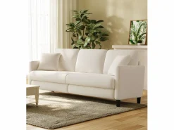 DripeX Sofá de 3 salones en terciopelo de peluche, comodidad de sofá derecha grande en madera maciza, amores con reposabrazos, 210 x 79 x 89 cm - Beige Hot