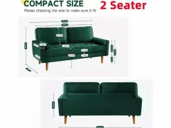 DripeX Sofá de 2 salones en terciopelo , sofá de sala de estar moderna, con reposabrazos y pies bajos, una espalda baja - 148.5x78x85cm Verde Discount