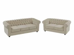 Vente-unique Sofá de 3 y 2 plazas de terciopelo CHESTERFIELD Beige Online