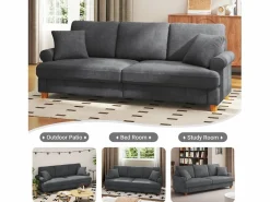 DripeX Sofá - 3 Plazas|Sofá De Tela|Sofá de comodidad de 3 salones, tela de oruga, con reposabrazos, cojines y 2 almohadas, carga máxima 365 kg - 220x76x86 cm