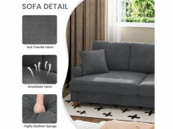 DripeX Sofá - 3 Plazas|Sofá De Tela|Sofá de comodidad de 3 salones, tela de oruga, con reposabrazos, cojines y 2 almohadas, carga máxima 365 kg - 220x76x86 cm