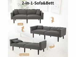 Sofá de dos plazas con función reclinable, respaldo doble regulable independientemente, tapizado en metal, tejido de algodón y lino, color .^ Outlet