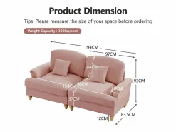 Sofá Modular|Sofá de dos plazas elegante respaldo segmentado cojín móvil chenilla