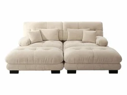 KOMHTOM Sofá de dos plazas en chenilla,dos cojines lumbares y dos cojines decorativos,reposabrazos anchos y dos reposapiés, tapizado en tela . Beige