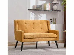 Hauss Spole Conjunto Sofá Y Sillón|Sofá de dos plazas y sillones en tejido de lino - Juego de 2 con patas de madera