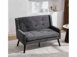 Sofá de dos plazas y sillones en tejido de lino oscuro - Juego de 2 con patas de madera^Hauss Spole Hot