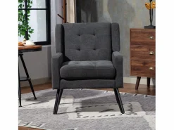 Sofá de dos plazas y sillones en tejido de lino oscuro - Juego de 2 con patas de madera^Hauss Spole Hot