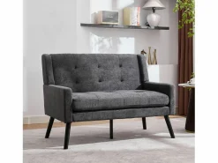 Sofá de dos plazas y sillones en tejido de lino oscuro - Juego de 2 con patas de madera^Hauss Spole Hot