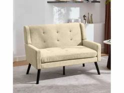 Hauss Spole Conjunto Sofá Y Sillón|Sofá de dos plazas y sillones en tejido de lino - Conjunto de 2 con patas de madera