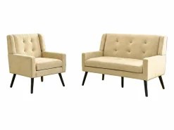 Hauss Spole Conjunto Sofá Y Sillón|Sofá de dos plazas y sillones en tejido de lino - Conjunto de 2 con patas de madera