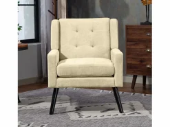Hauss Spole Conjunto Sofá Y Sillón|Sofá de dos plazas y sillones en tejido de lino - Conjunto de 2 con patas de madera