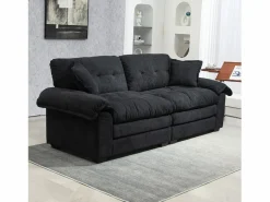 Sofá de dos plazas y sillones giratorios en tejido chenilla - Con cojines^Hauss Spole Discount