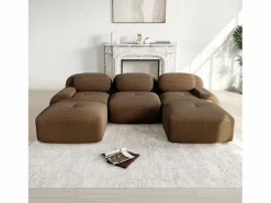 DripeX Sofá Modular|Sofás Club|Sofá de esquina 3 plazas modular - en Pana - con 3 cojines y 2 otomanas - 298x178x70cm - Marrón