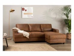 Sofá de esquina 4 plazas Vintage Marrón Contemporáneo - Tela 100% poliéster - Estructura de Pino Macizo - Cómodo y Elegante Marru00f3n New