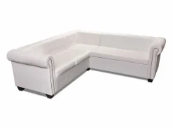 vidaxl Sofá de esquina Chesterfield 5 plazas cuero artificial Blanco Hot