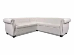 vidaxl Sofá de esquina Chesterfield 5 plazas cuero artificial Blanco Hot
