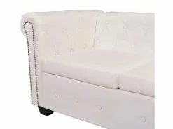 vidaxl Sofá de esquina Chesterfield 5 plazas cuero artificial Blanco Hot