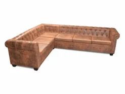 Sofá de esquina Chesterfield 6 plazas cuero artificial marrón^vidaxl Outlet