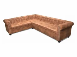 Sofá de esquina Chesterfield 6 plazas cuero artificial marrón^vidaxl Outlet