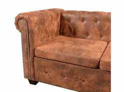 Sofá de esquina Chesterfield 6 plazas cuero artificial marrón^vidaxl Outlet