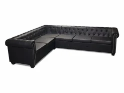 vidaxl Sofá de esquina Chesterfield 6 plazas cuero artificial Negro Best