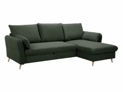 Sofá de esquina convertible reversible con baúl 3-4 plazas en tela verde y madera clara DRISS^Miliboo Online
