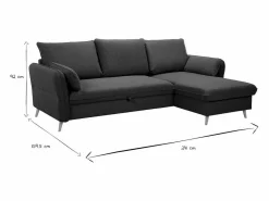 Sofá de esquina convertible reversible con baúl 3-4 plazas en tela verde y madera clara DRISS^Miliboo Online
